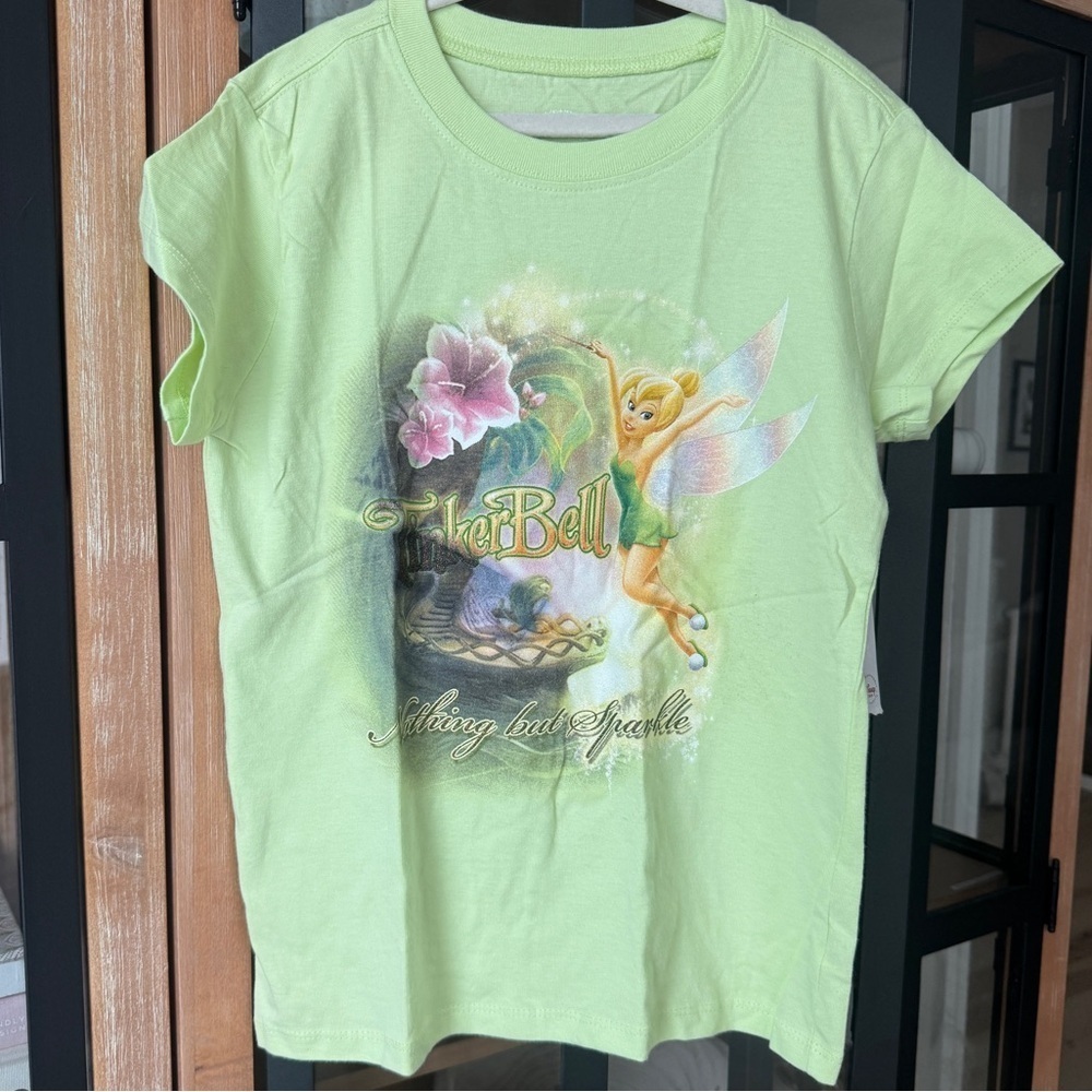 Deadstock y2k Tinkerbell tee disney store fairy girls short sleeve glittery